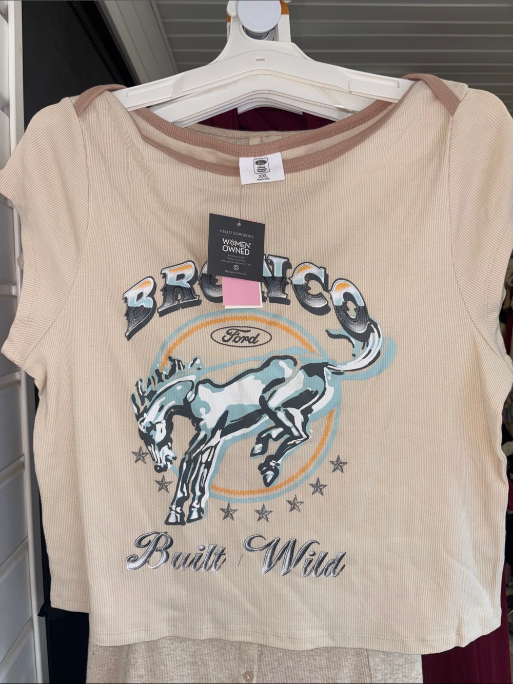 5/$10 Bronco 'Built Wild' Tee - Beige with Blue Graphic